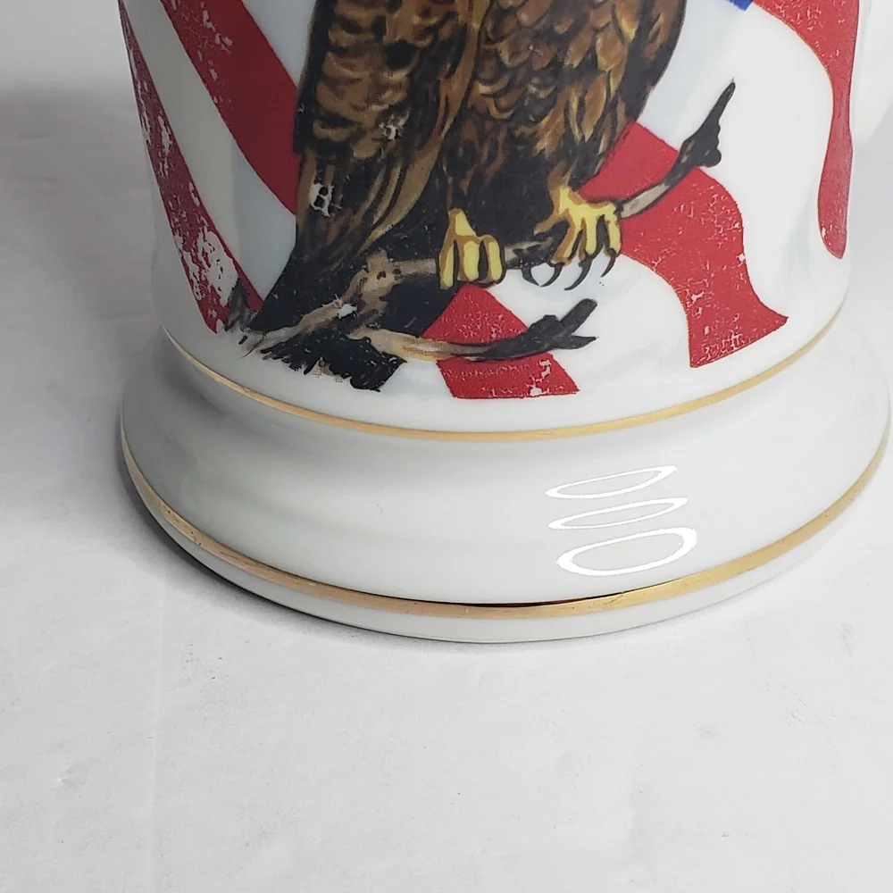 Vintage ceramic mug featuring a patriotic design.  247